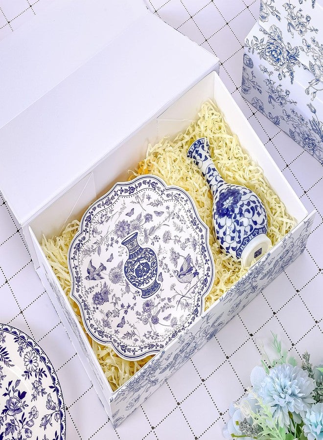 وولاين علبة هدايا من ثلاث قطع من Whaline، زرقاء اللون، مزينة بنقوش زهور، مع إغلاق مغناطيسي، مثالية لتغليف الهدايا في حفلات الزفاف، وحفلات توديع العزوبية، وأعياد الميلاد، وغيرها من المناسبات. - Image 4